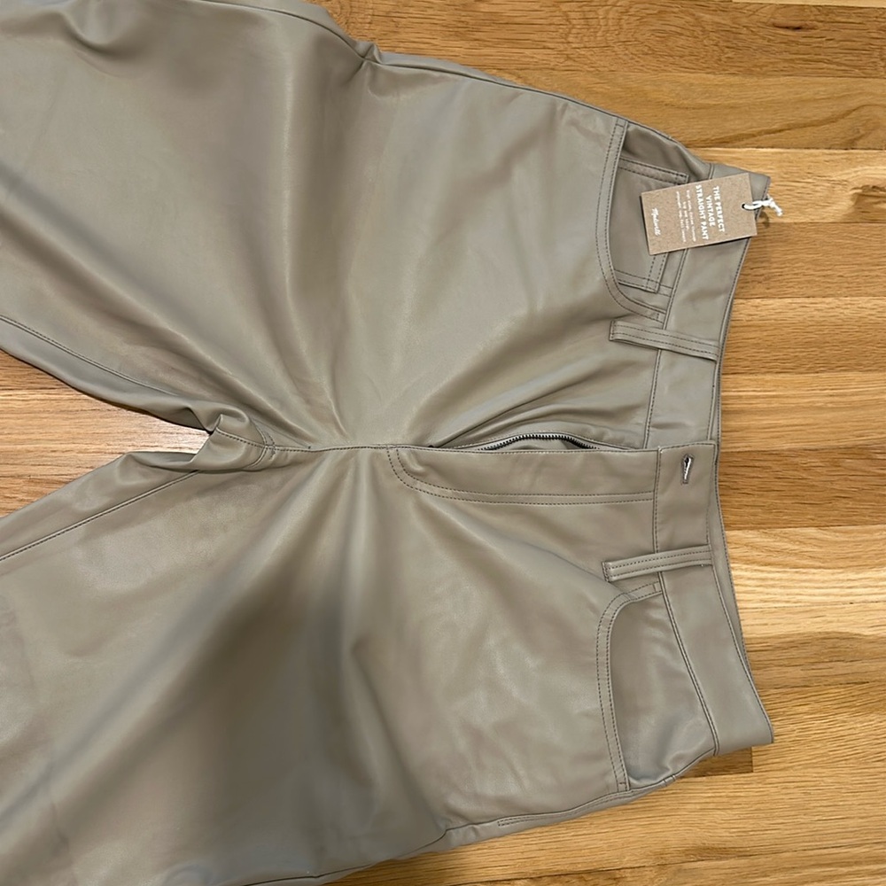 Madewell, the perfect vintage straight pant in tan faux leather.